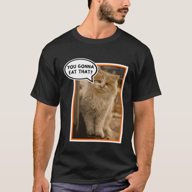 Funny Hungry Kitty Cat Artistic T-Shirt (Front)