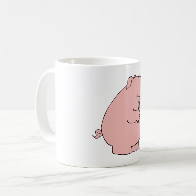 Funny Hungry Pig Holding Fork and Knife Coffee Mug (Front Left)