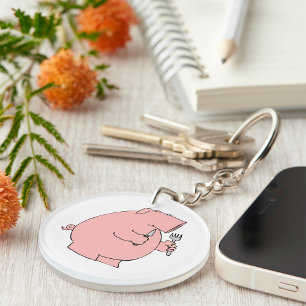 Funny Hungry Pig Holding Fork and Knife Key Ring