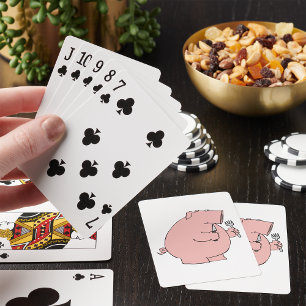 Funny Hungry Pig Holding Fork and Knife Playing Cards