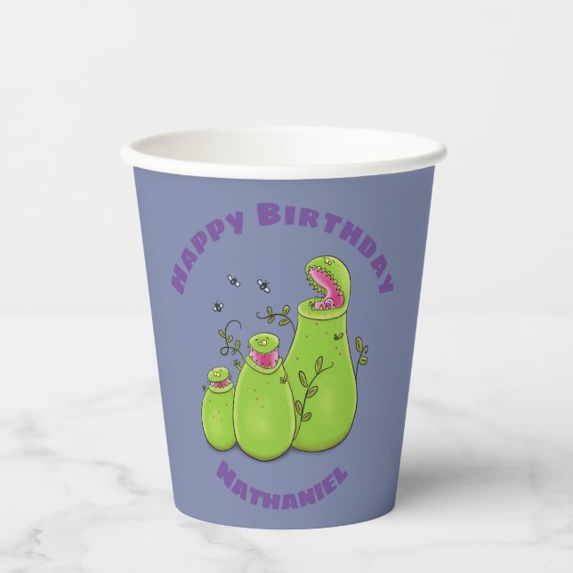 Funny hungry pitcher plants cartoon illustration paper cups (Front)
