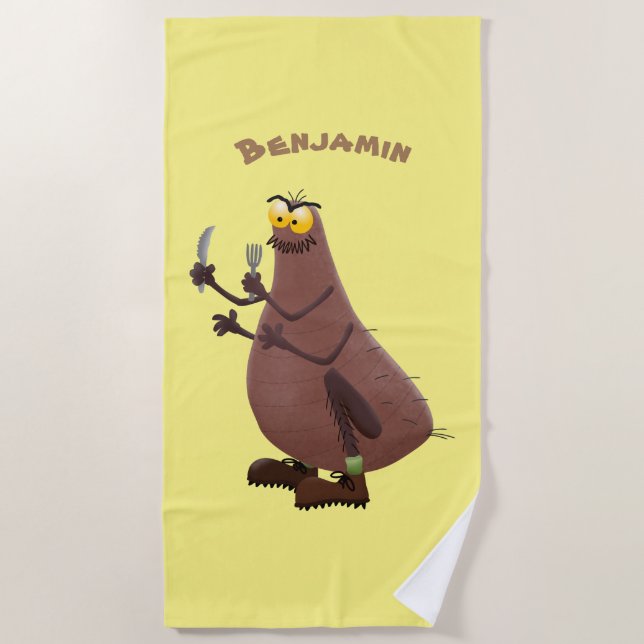 Funny hungry ugly flea cartoon beach towel (Front)