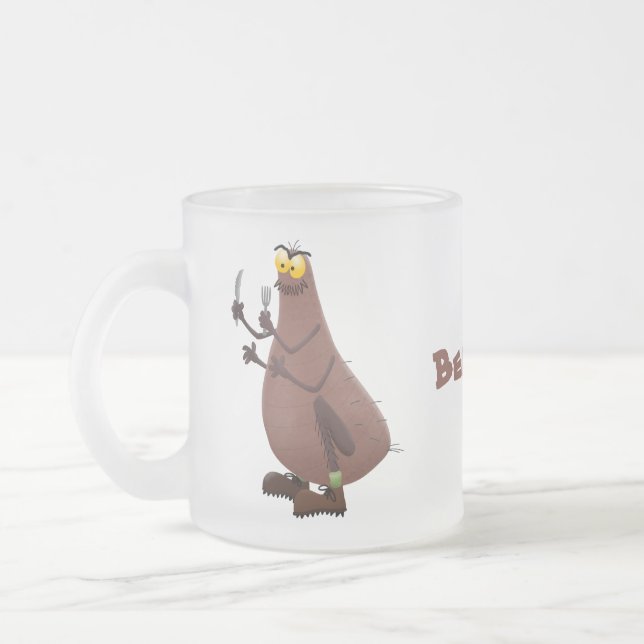 Funny hungry ugly flea cartoon frosted glass coffee mug (Left)