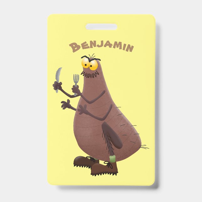 Funny hungry ugly flea cartoon ID badge (Front)