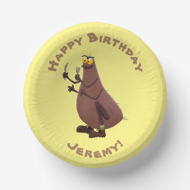 Funny hungry ugly flea cartoon paper plate (Front)