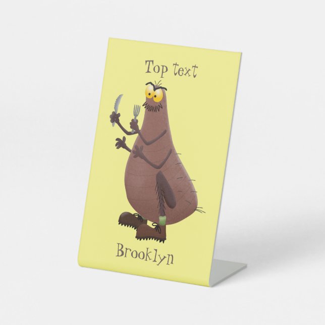 Funny hungry ugly flea cartoon pedestal sign (Front)