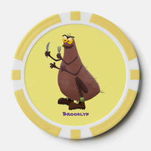 Funny hungry ugly flea cartoon poker chips