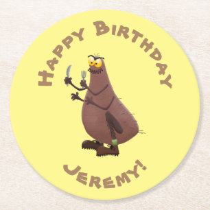 Funny hungry ugly flea cartoon round paper coaster