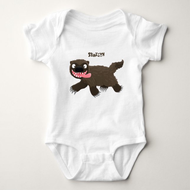 Funny hungry wolverine animal cartoon baby bodysuit (Front)