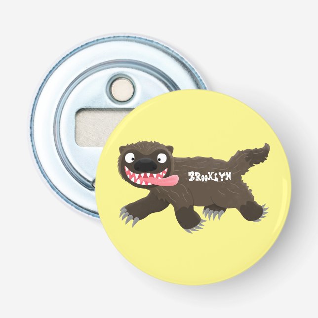 Funny hungry wolverine animal cartoon bottle opener (Front)