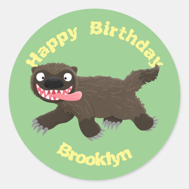 Funny hungry wolverine animal cartoon classic roun classic round sticker (Front)