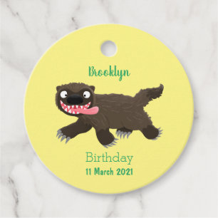 Funny hungry wolverine animal cartoon favour tags
