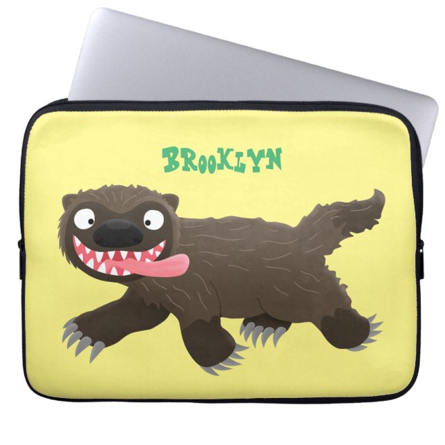 Funny hungry wolverine animal cartoon laptop sleeve (Front)