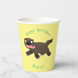 Funny hungry wolverine animal cartoon paper cups