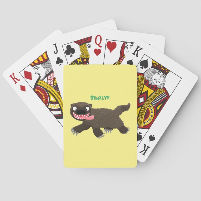 Funny hungry wolverine animal cartoon playing cards (Back)