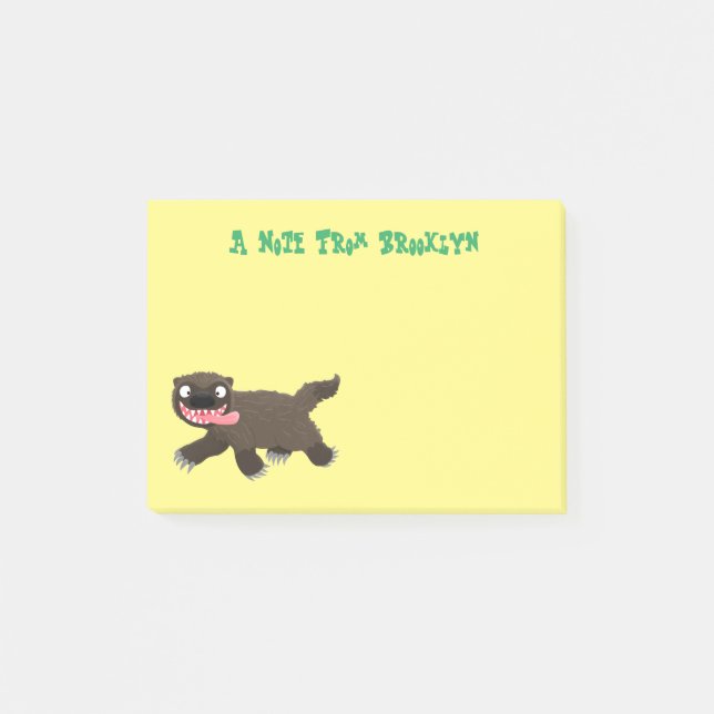 Funny hungry wolverine animal cartoon post-it notes (Front)
