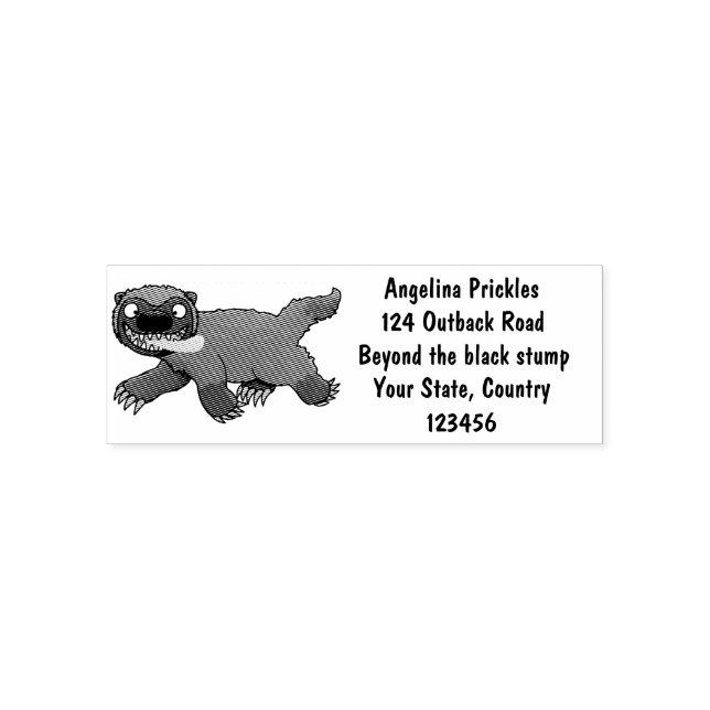 Funny hungry wolverine animal cartoon self-inking stamp (Design)