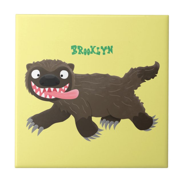 Funny hungry wolverine animal cartoon  tile (Front)