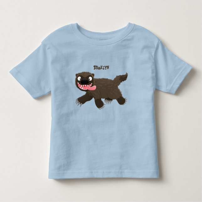 Funny hungry wolverine animal cartoon toddler T-Shirt (Front)