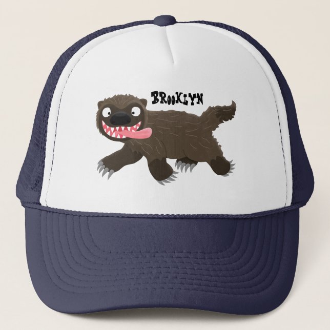 Funny hungry wolverine animal cartoon trucker hat (Front)
