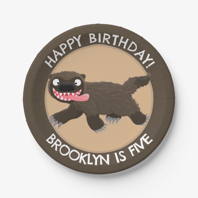 Funny hungry wolverine personalised birthday paper plate (Front)