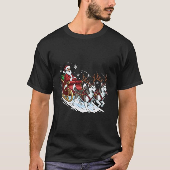 Funny Husky Christmas Santa Cute Dog Lovers T-Shirt (Front)