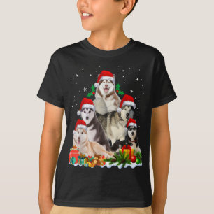Funny Husky Dog Christmas Tree Cute Xmas T-Shirt