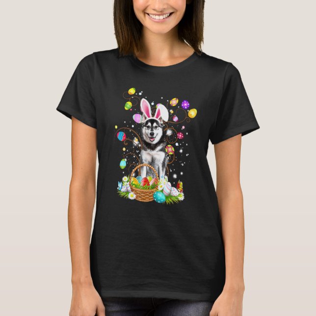 Funny Husky Dog Ear Easter Eggs  Funny Easter Day  T-Shirt (Front)