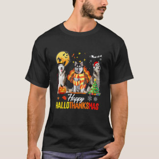 Funny Husky Dog Happy Hallothanksmas Halloween Tha T-Shirt