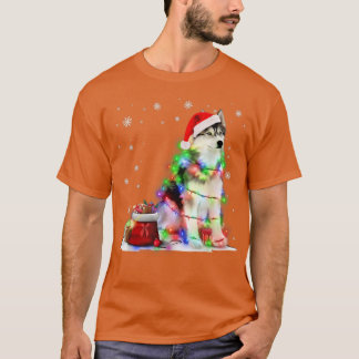 Funny Husky Dog Tree Christmas Lights Xmas Pajama  T-Shirt
