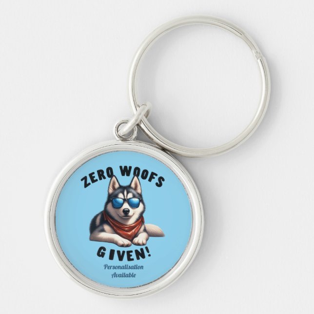 Funny Husky Dog Zero Woofs Given Personalized Key Ring (Front)