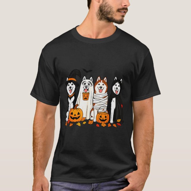 Funny Husky Ghost Dogs Halloween Dog Soky  T-Shirt (Front)