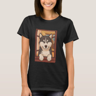 Funny Husky Peeking Out Of A Window. Dog Lover T-Shirt