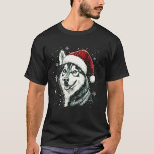 Funny Husky Santa Hat Funny Cute Dog Mom Dad Chris T-Shirt