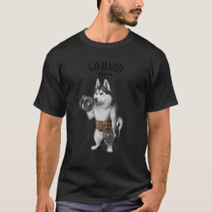 Funny Husky Sibe Dog Muscle Training With Dumbbell T-Shirt