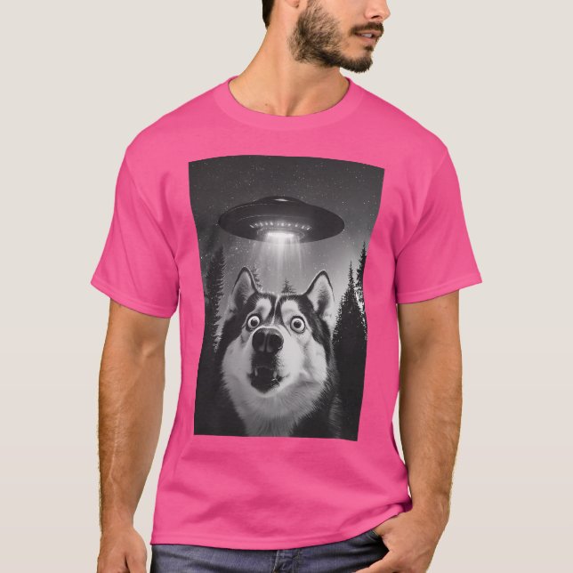 Funny Husky Ufo Selfie T-Shirt (Front)