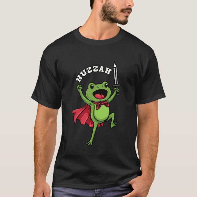 Funny Huzzah Frog Meme Knight Sword Toad Humour Fa T-Shirt (Front)