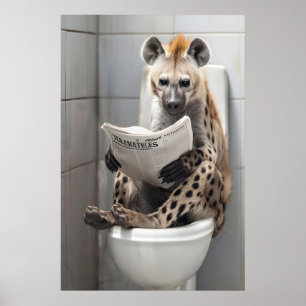 Funny Hyena Bathroom Print, Toilet Newspaper Poster