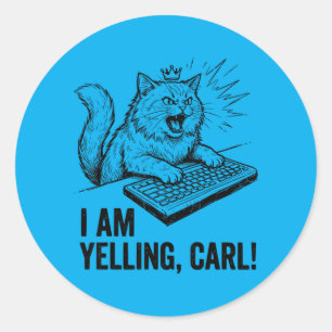 Funny I Am Yelling Carl Do Cat Meme Humour Quote Classic Round Sticker