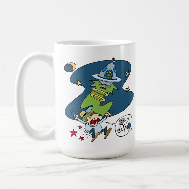 Funny I Believe UFO Probing Session Cartoon Coffee Mug (Left)
