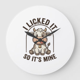 Funny I Licked It Cow Vintage Farm Shirt Design_1 Large Clock