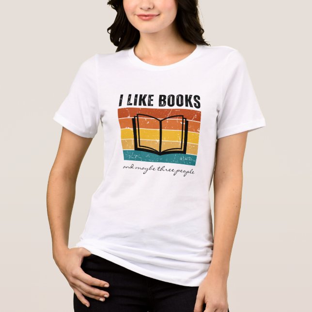 Funny I Like Books Retro Sunset Tri-Blend Shirt (Front)