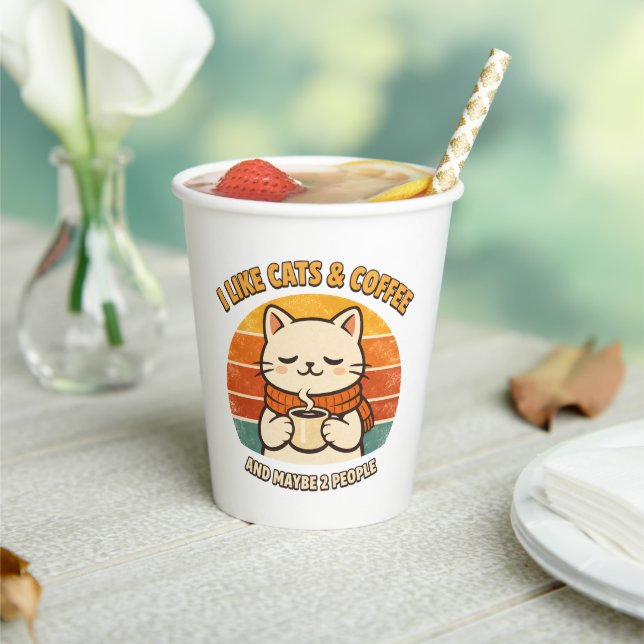 Funny "I Like Cats & Coffee" Disposable Paper Cups (Insitu)