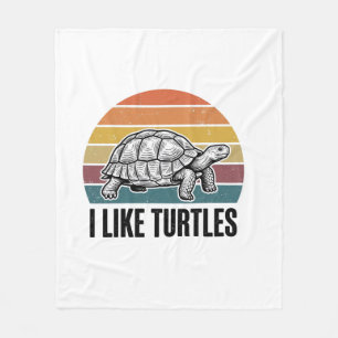 Funny I Like Turtles Vintage Engraving T-Shirt Des Fleece Blanket