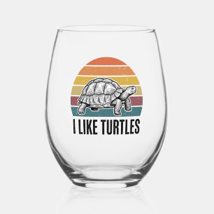 Funny I Like Turtles Vintage Engraving T-Shirt Des Stemless Wine Glass