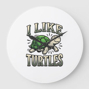Funny I Like Turtles Vintage Turtle Shirt Design_1 Large Clock
