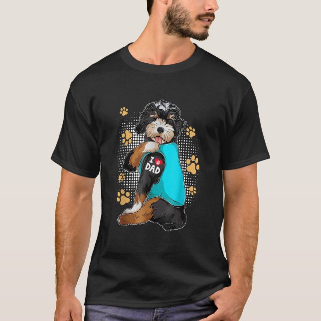 Funny I Love Dad Tattoo Bernedoodle Dog Owner Fath T-Shirt (Front)