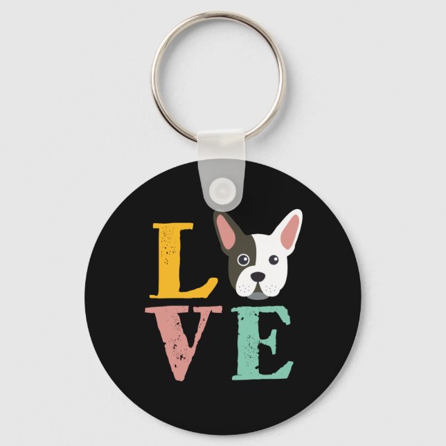 Funny I Love French Bulldog I Heart My Dog Lover Key Ring (Front)