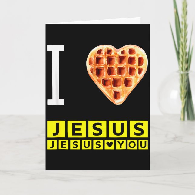 Funny I Love Jesus Waffle Heart Christian Breakfas Card (Front)