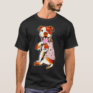Funny I Love Mum Tattoo Pit Bull Dog Flowers Mothe T-Shirt